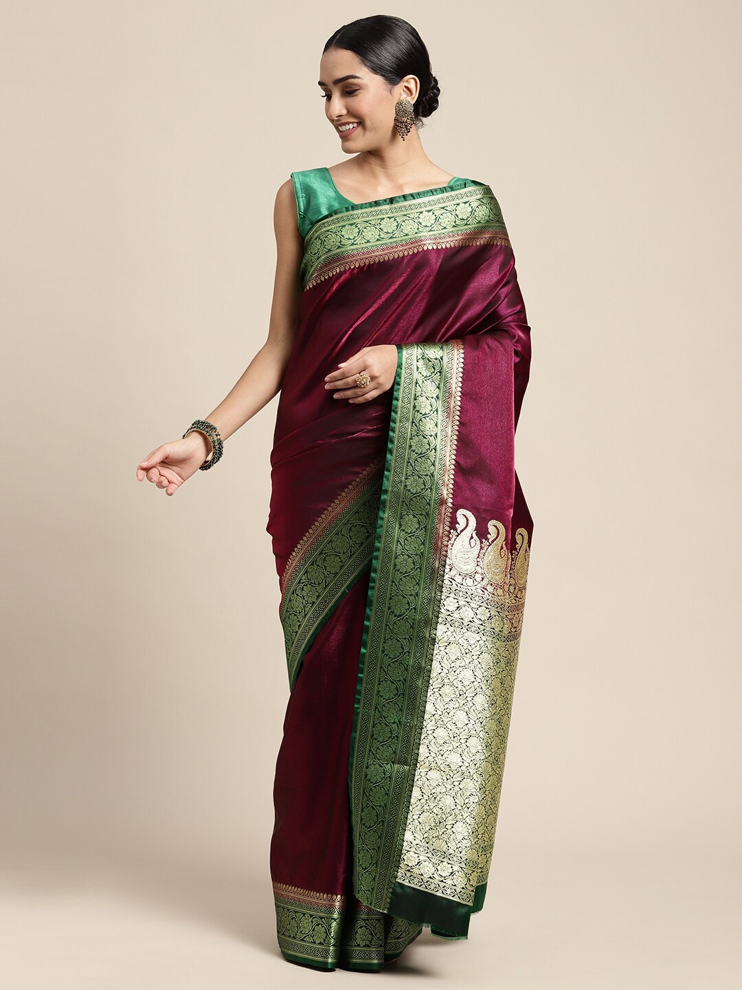 

HOUSE OF BEGUM Zari Banarasi Saree, Maroon