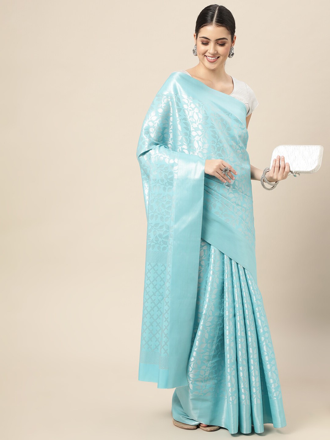 

HOUSE OF BEGUM Floral Woven Design Zari Banarasi Saree, Blue