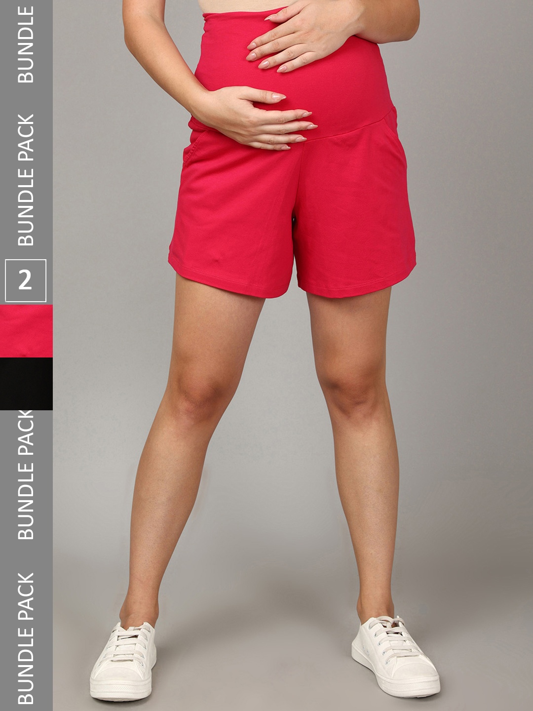 

The Mom Store Women Pack Of 2 High-Rise Maternity Shorts, Magenta