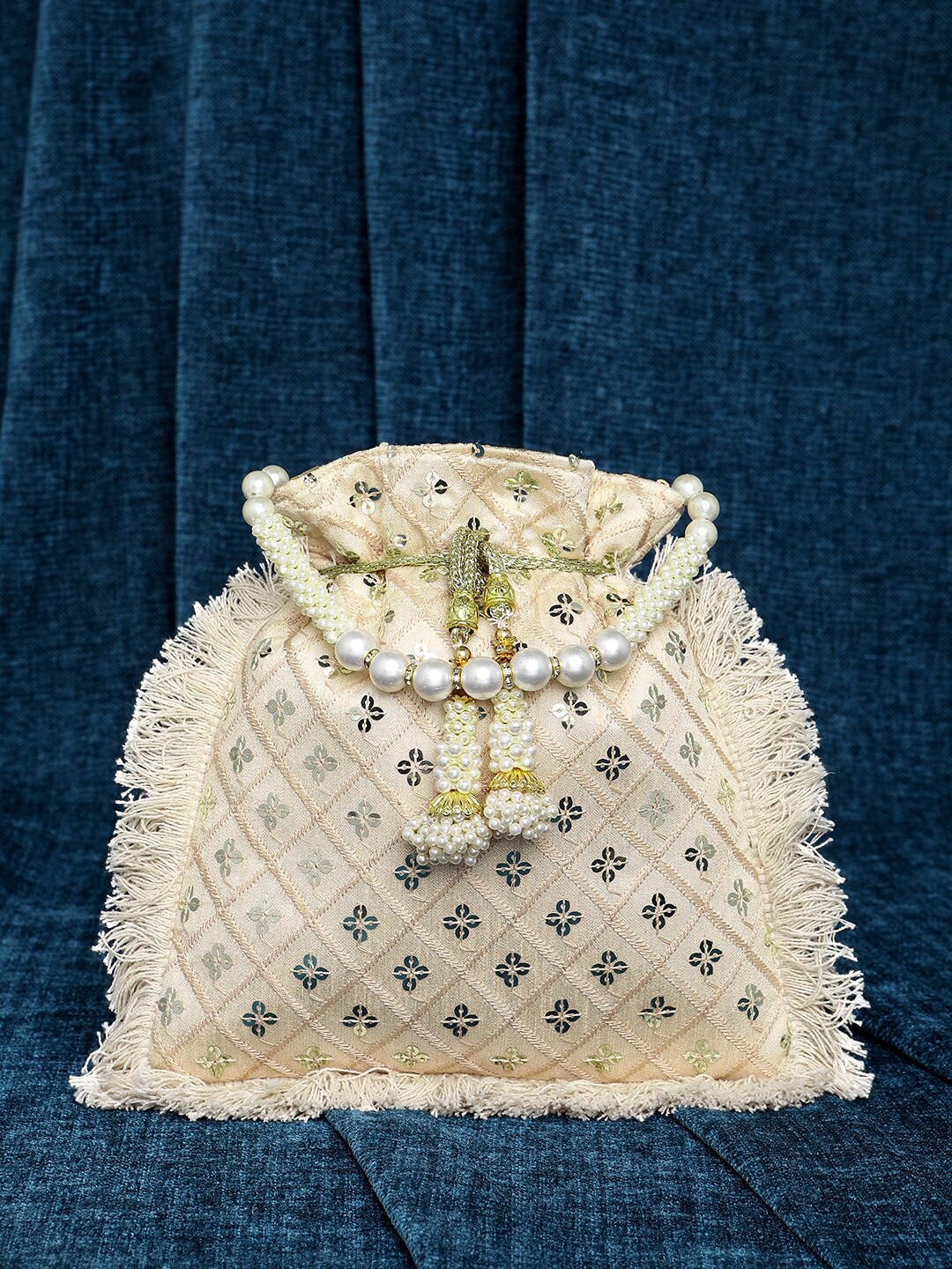 

Peora Embellished Potli Clutch, Cream