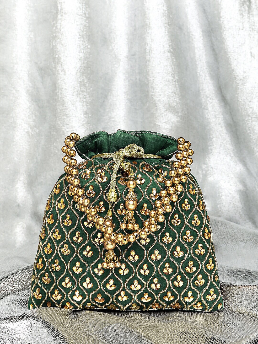 

Peora Embellished Potli Clutch, Green