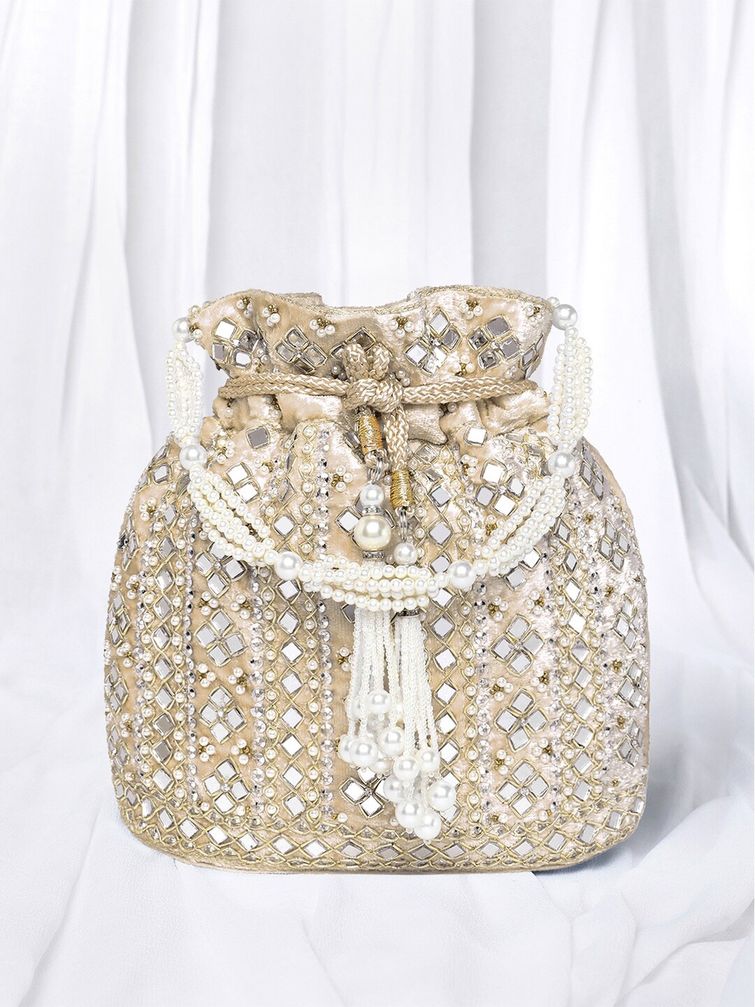 

Peora Embellished Potli Clutch, Cream