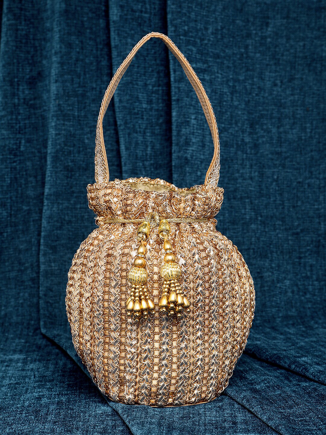 

Peora Embellished Potli Clutch, Rose gold