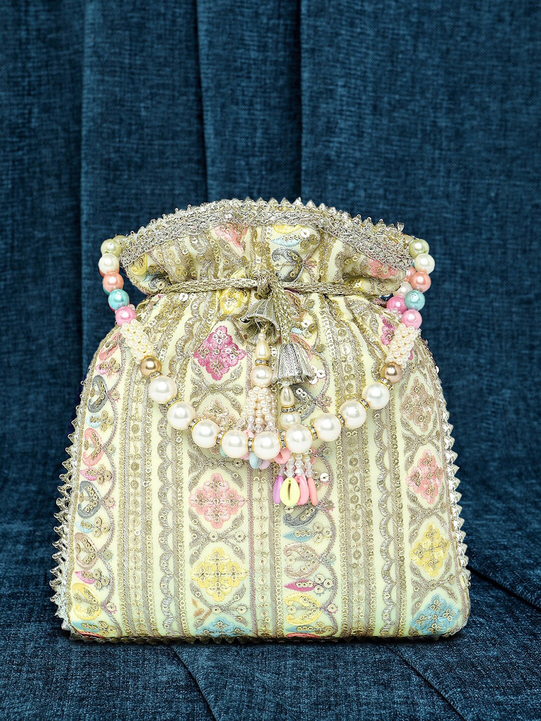 

Peora Embellished Potli Clutch, Yellow