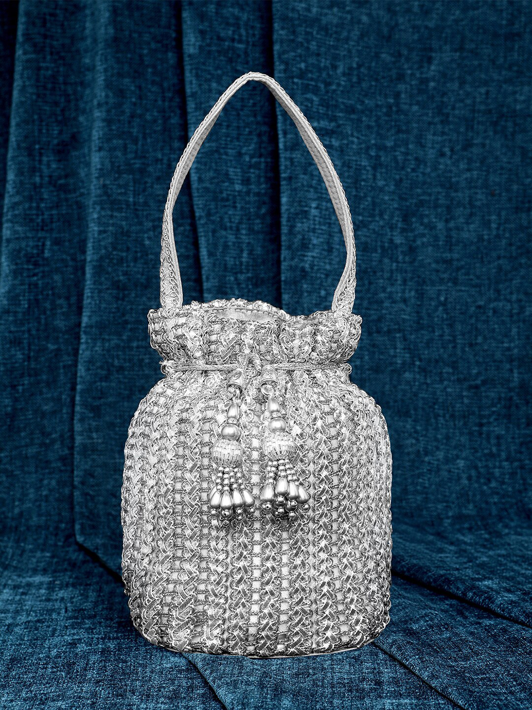 

Peora Embellished Potli Clutch, Silver