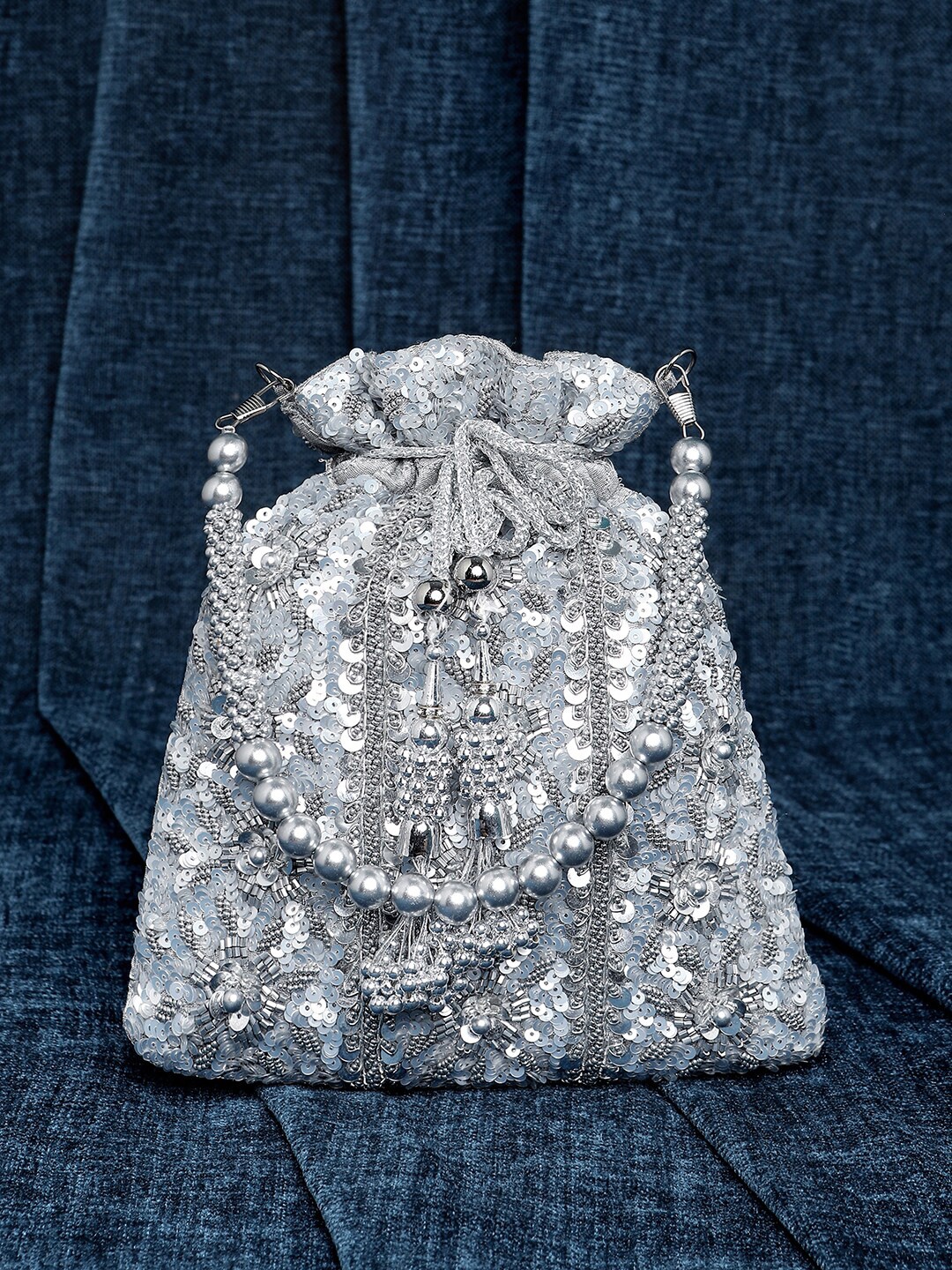 

Peora Embellished Potli Clutch, Grey