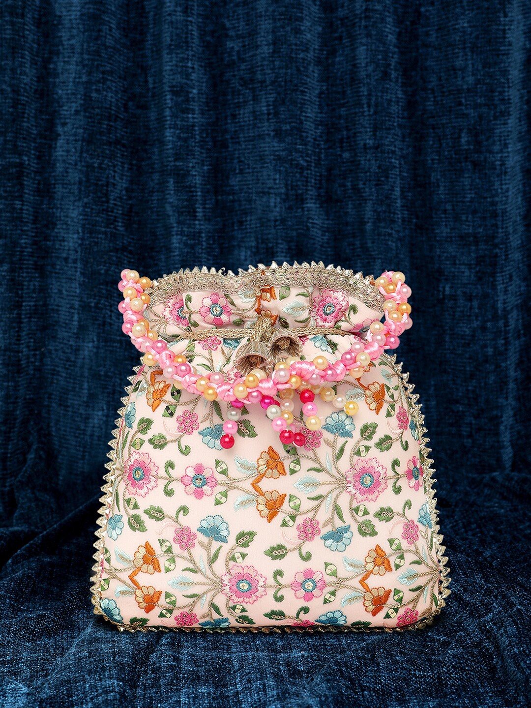 

Peora Embroidered Potli Clutch, Cream