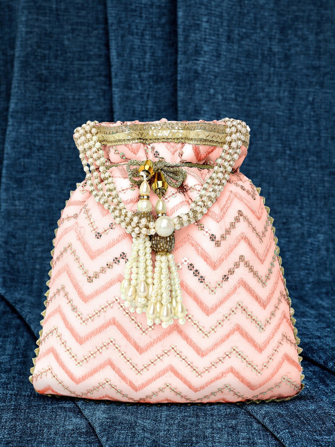 

Peora Embellished Potli Clutch, Pink