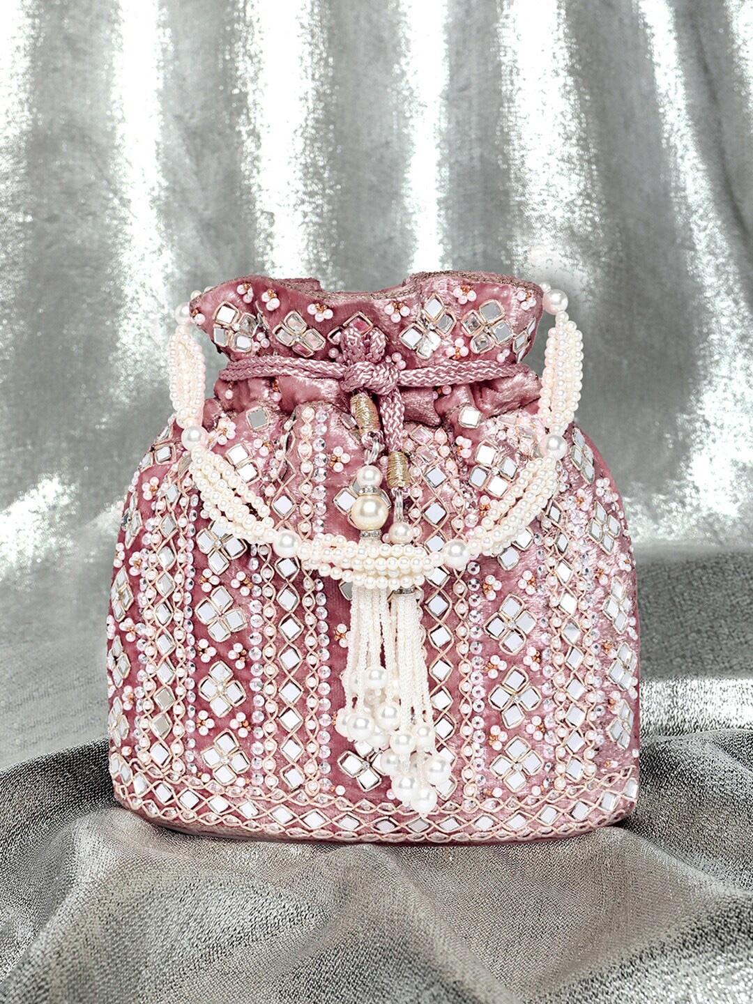 

Peora Embellished Potli Clutch, Pink