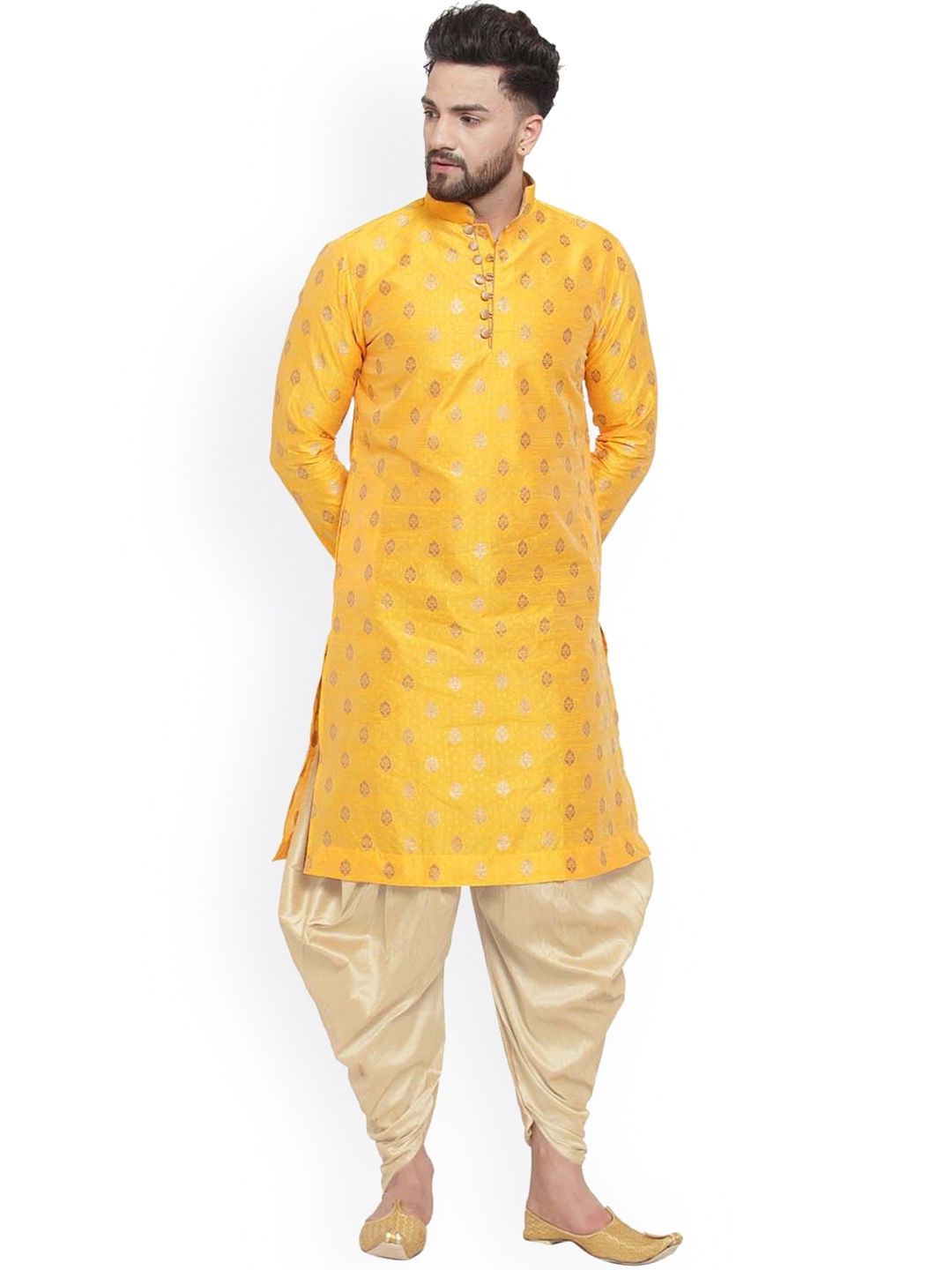 

Larwa Ethnic Motifs Woven Design Kurta with Dhoti Pants, Yellow