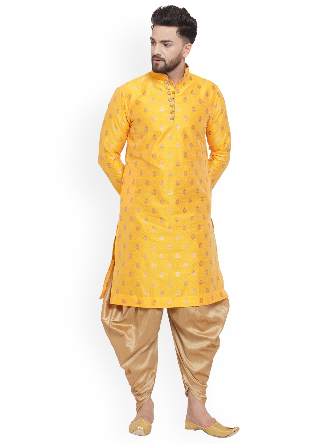 

Larwa Ethnic Motifs Woven Design Kurta with Dhoti Pants, Yellow