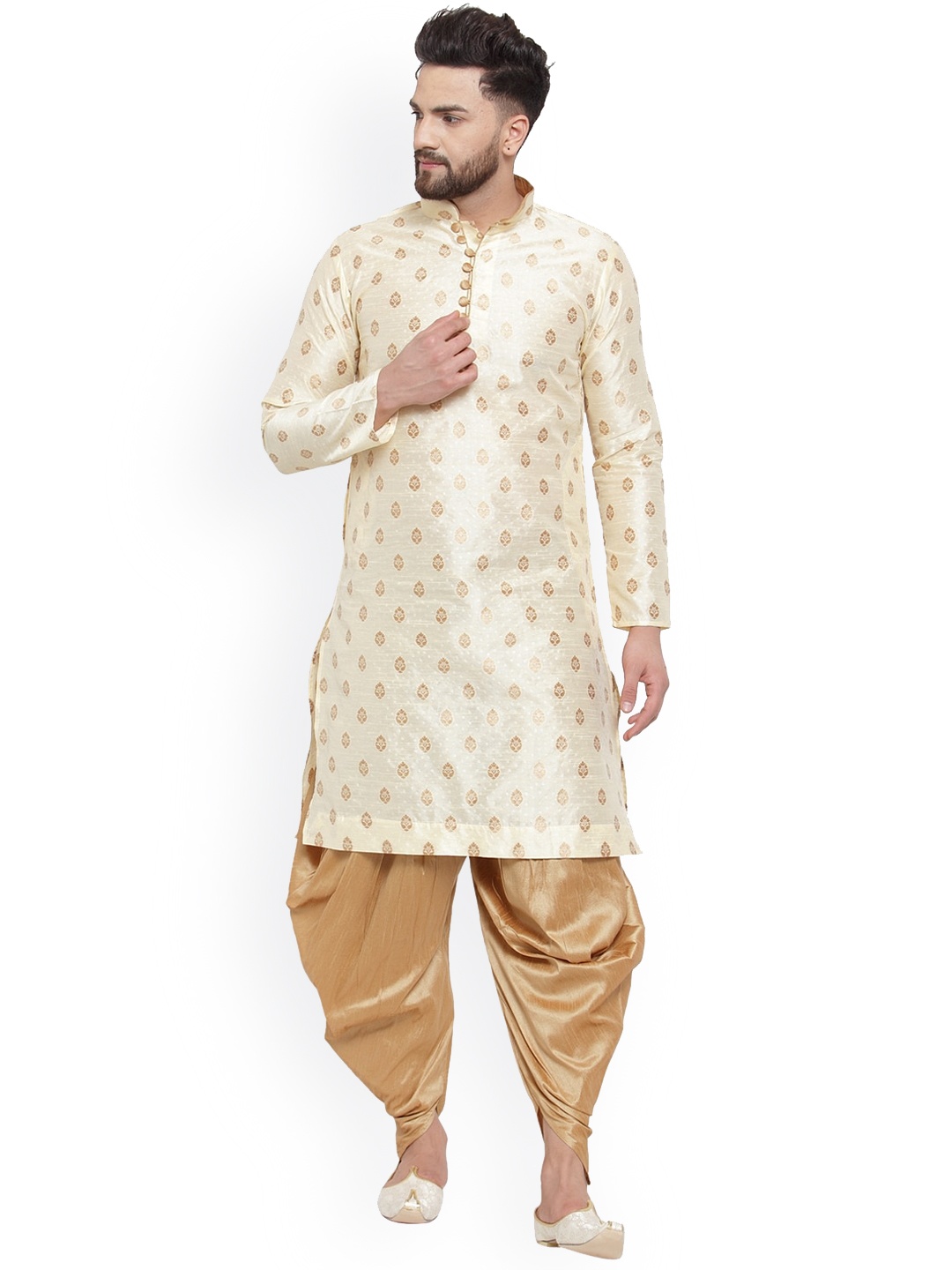 

Larwa Ethnic Motifs Woven Design Kurta with Dhoti Pants, Beige