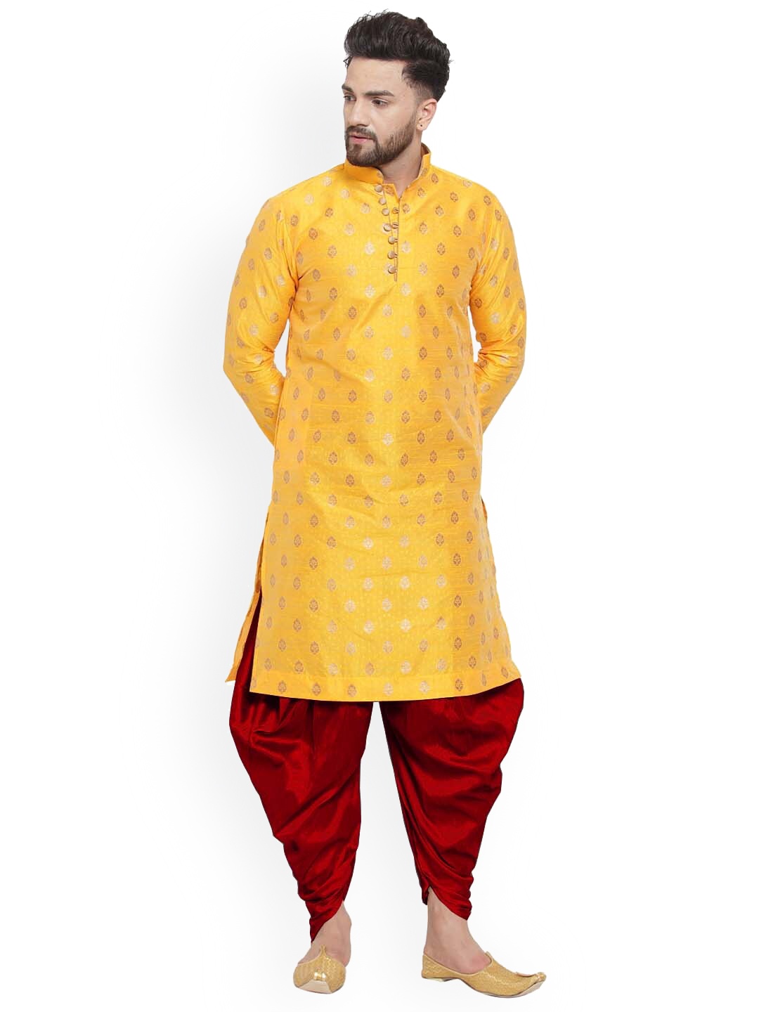 

Larwa Ethnic Motifs Woven Design Kurta with Dhoti Pants, Yellow