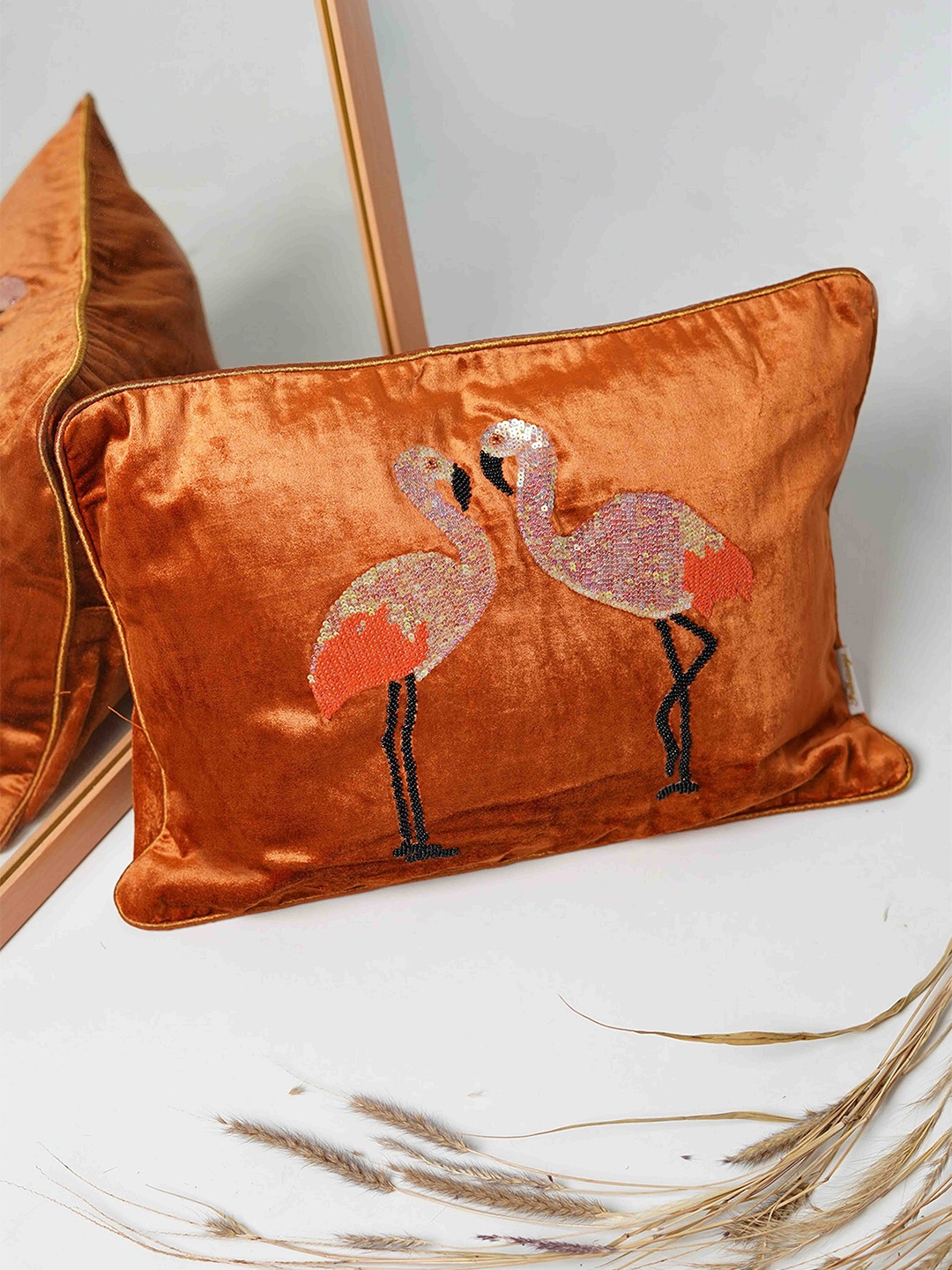 

Folkstorys Rust Embroidered Velvet Square Cushion Cover