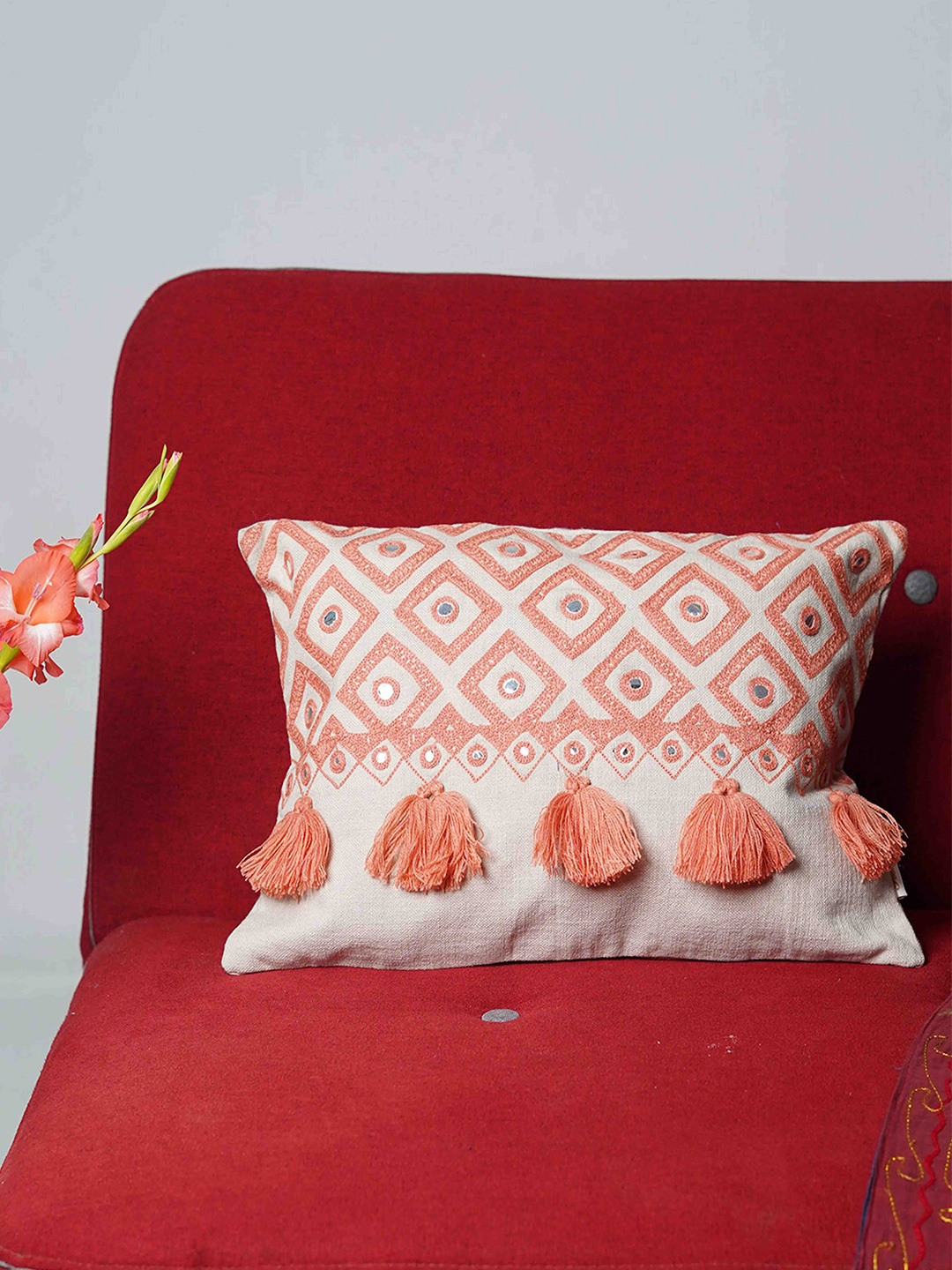 

Folkstorys Coral Embroidered Velvet Square Cushion Covers