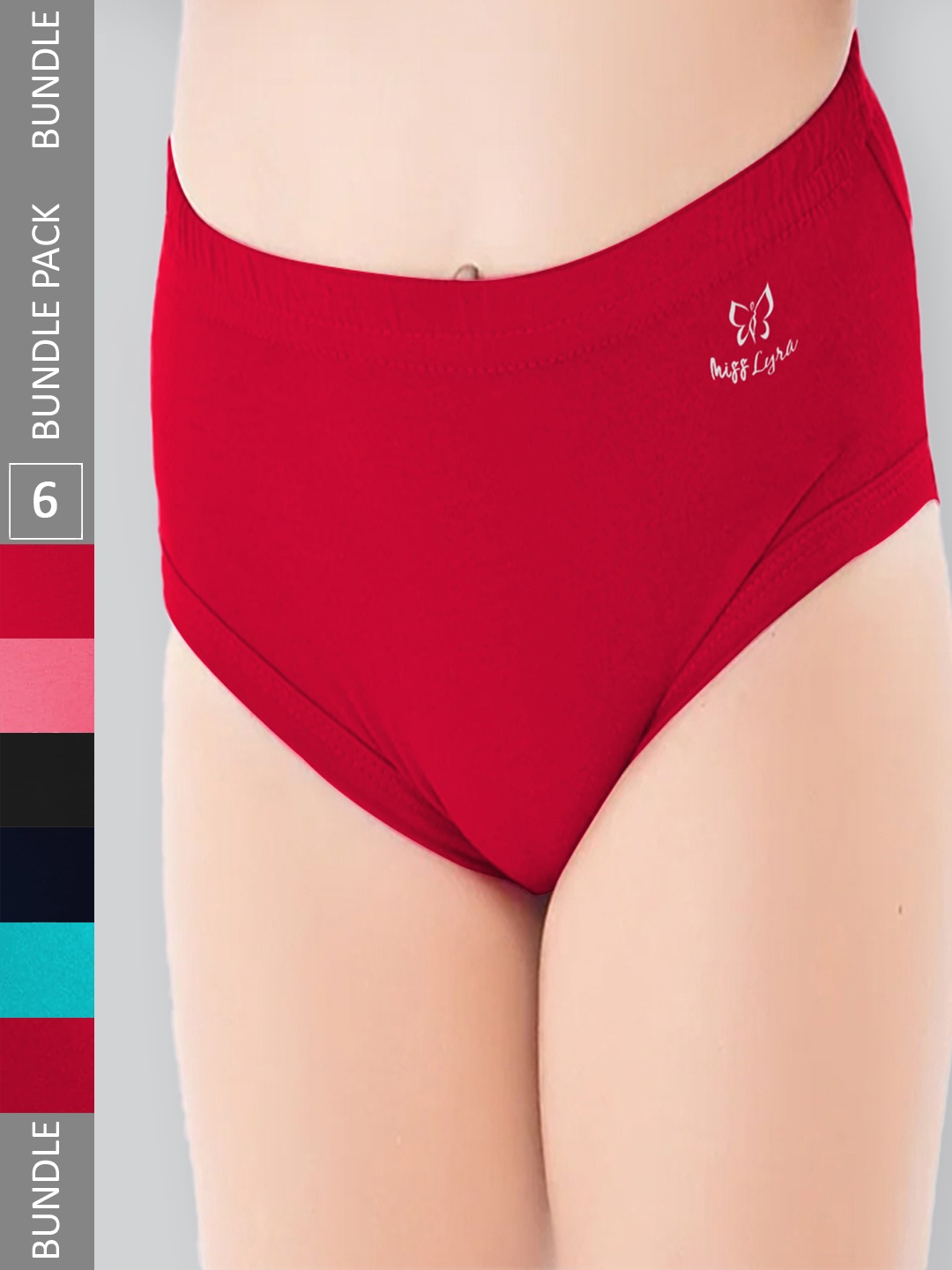 

LYRA Girls Pack Of 6 Assorted Anti Bacterial Cotton Hipster Briefs LYRA_251_5T6_AST_6PC