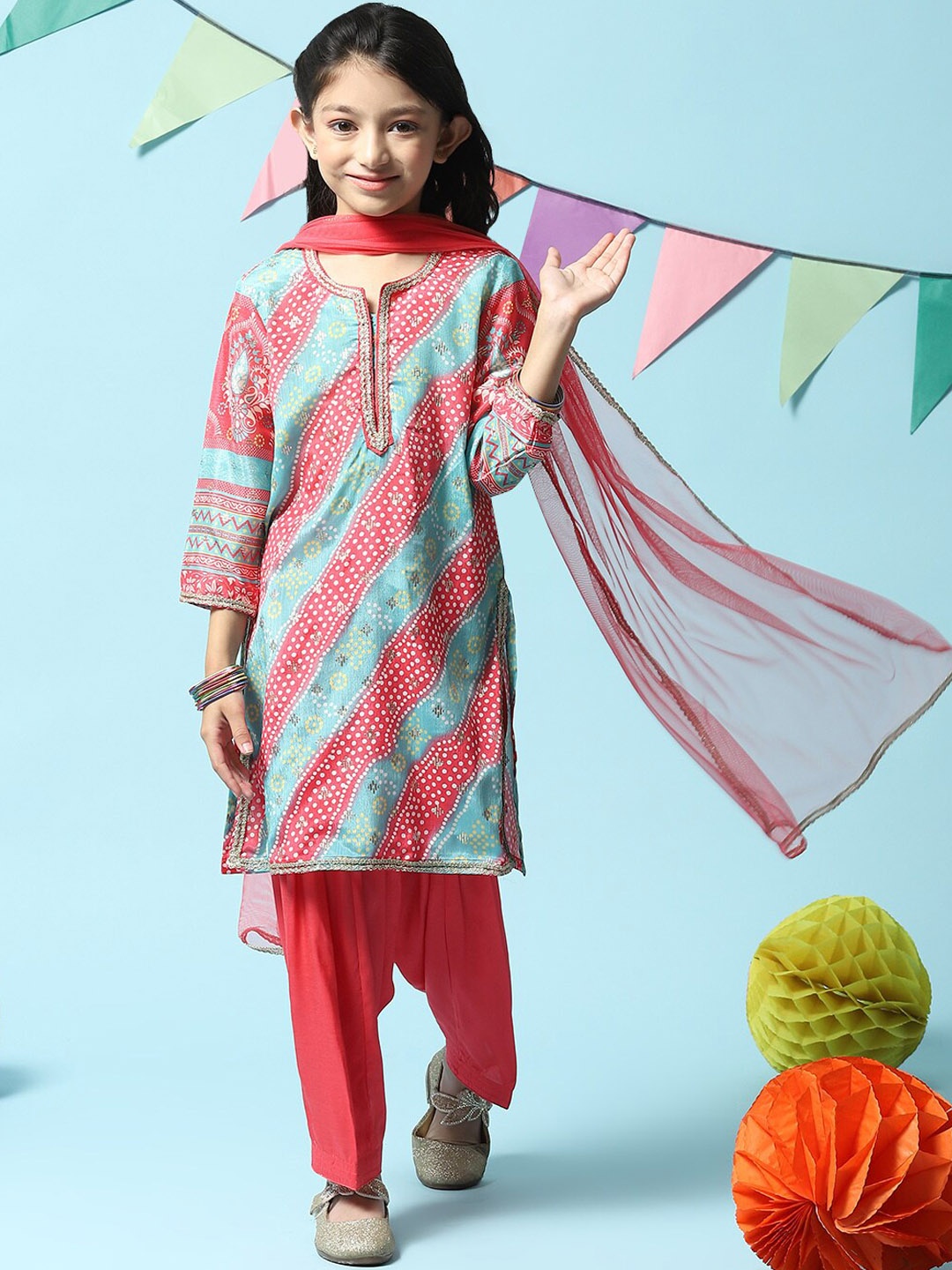 

Biba Girls Ethnic Motifs Printed Regular Kurta With Salwar & Dupatta, Sea green