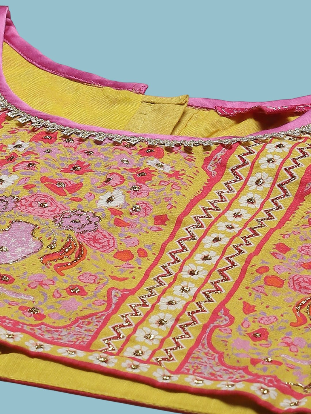 

Biba Girls Embroidered Gotta Patti Top With Dhoti Pants & Attached Dupatta, Pink