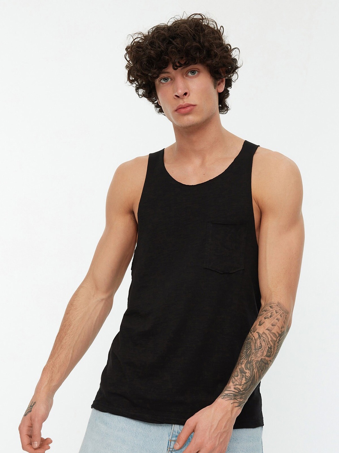 

Trendyol Sleeveless Pure Cotton Casual T-shirt, Black
