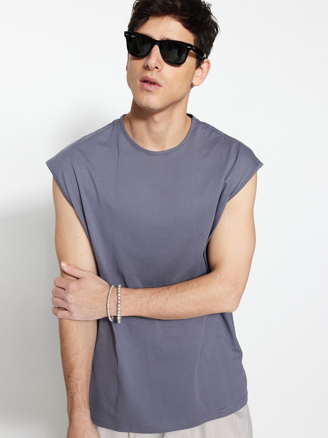 

Trendyol Extended Sleeves Pure Cotton T-shirt, Grey