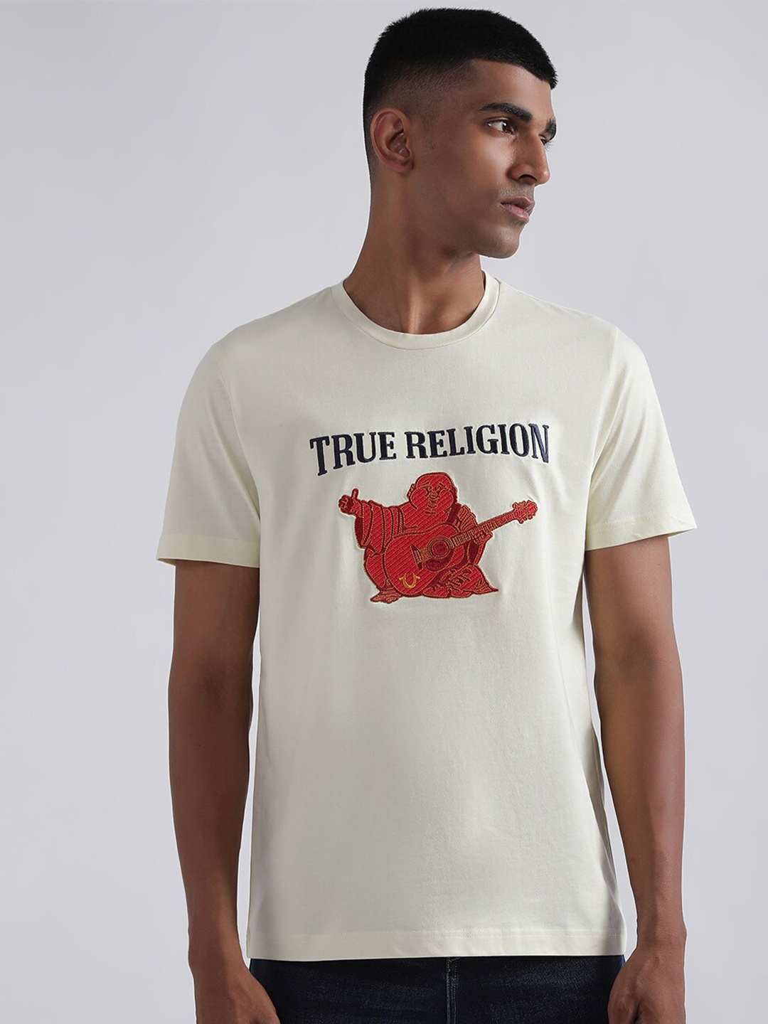 

True Religion Graphic Printed Short Sleeves Pure Cotton T-shirt, Yellow