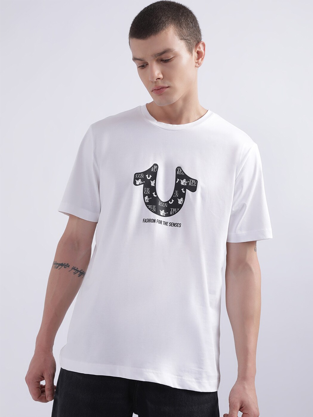 

True Religion Men Printed Pure Cotton T-shirt, White