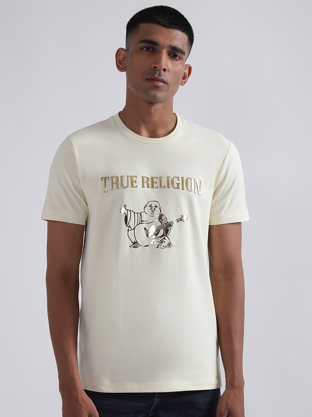 

True Religion Men Typography Printed T-shirt, Off white