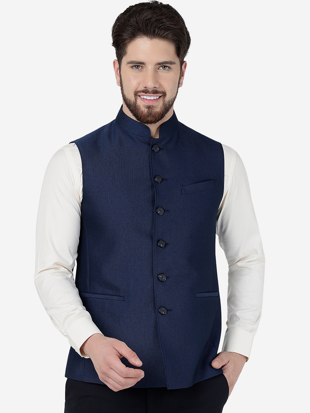

MODI JACKET Pure Woollen Nehru Jacket, Navy blue