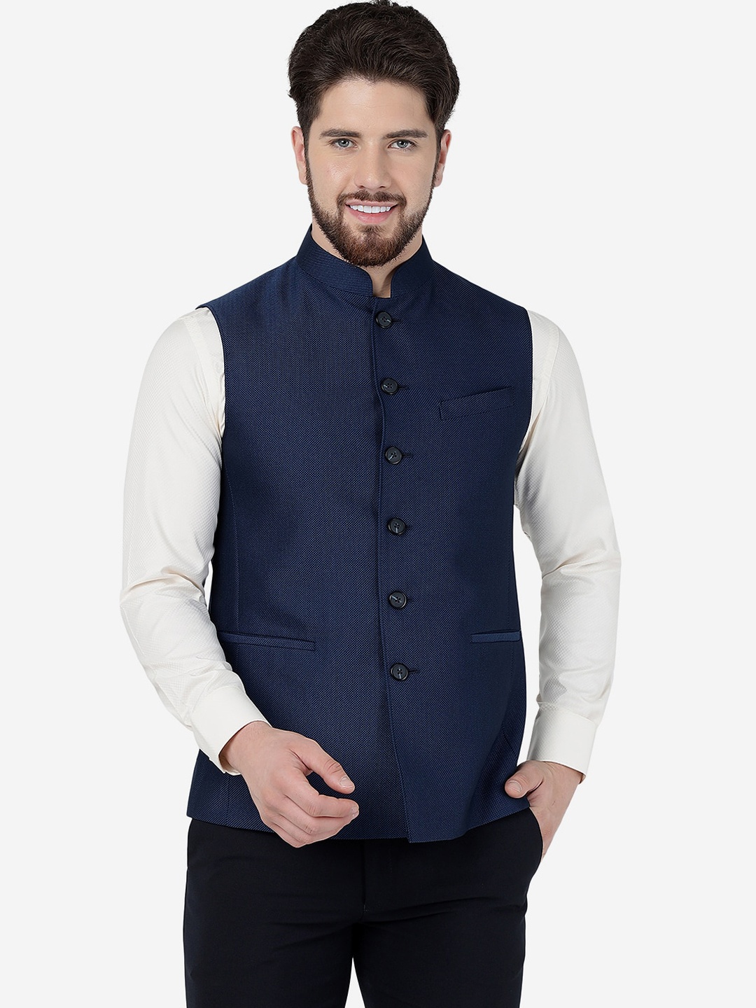 

MODI JACKET Pure Woollen Nehru Jacket, Navy blue