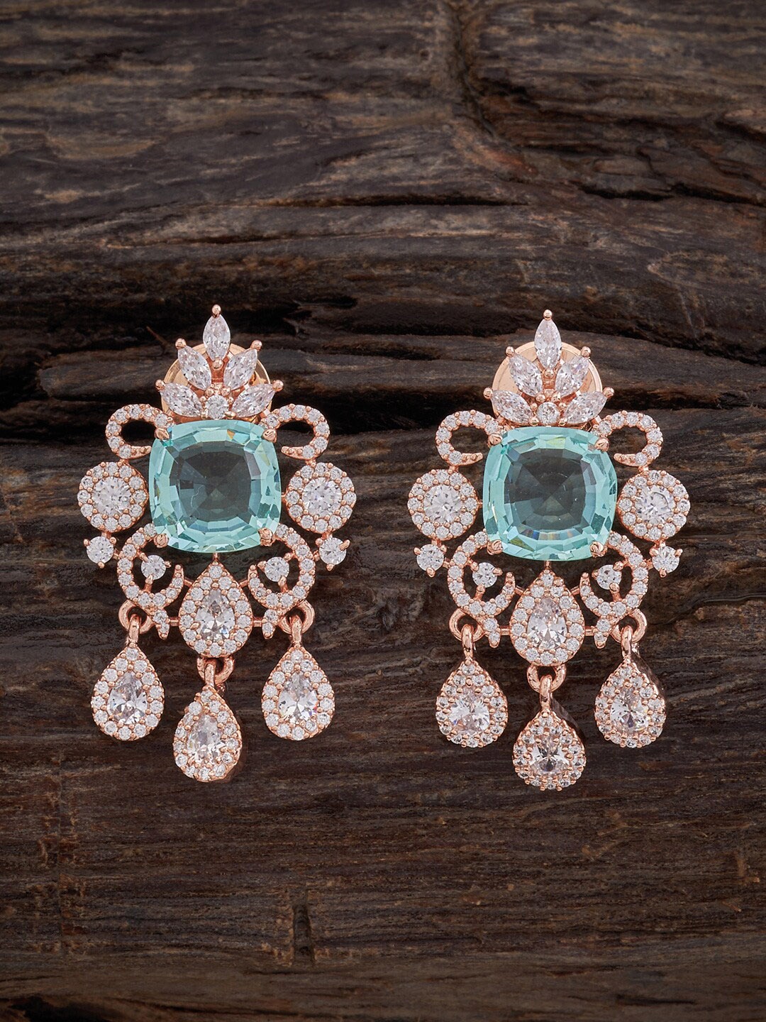 

Kushal's Fashion Jewellery Rose Gold-Plated Cubic Zirconia-Studded Drop Earrings