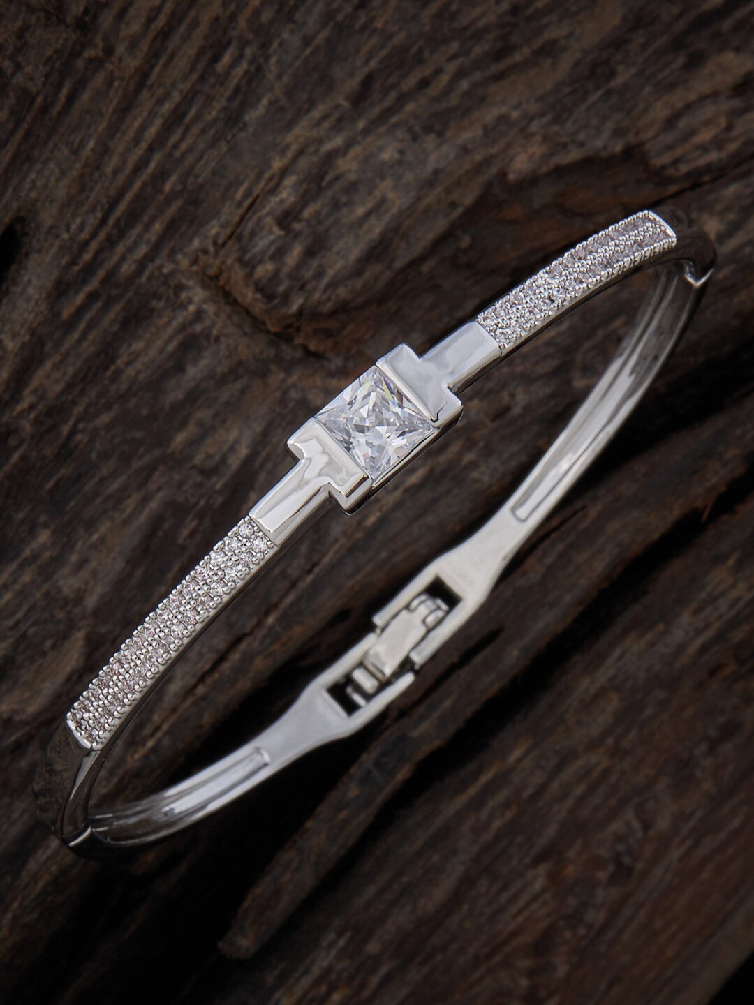 

Kushal's Fashion Jewellery Women Silver-Plated Cubic Zirconia Kada Bracelet