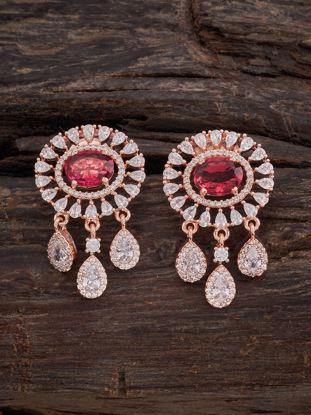 

Kushal's Fashion Jewellery Rose Gold-Plated Oval Studs, Red
