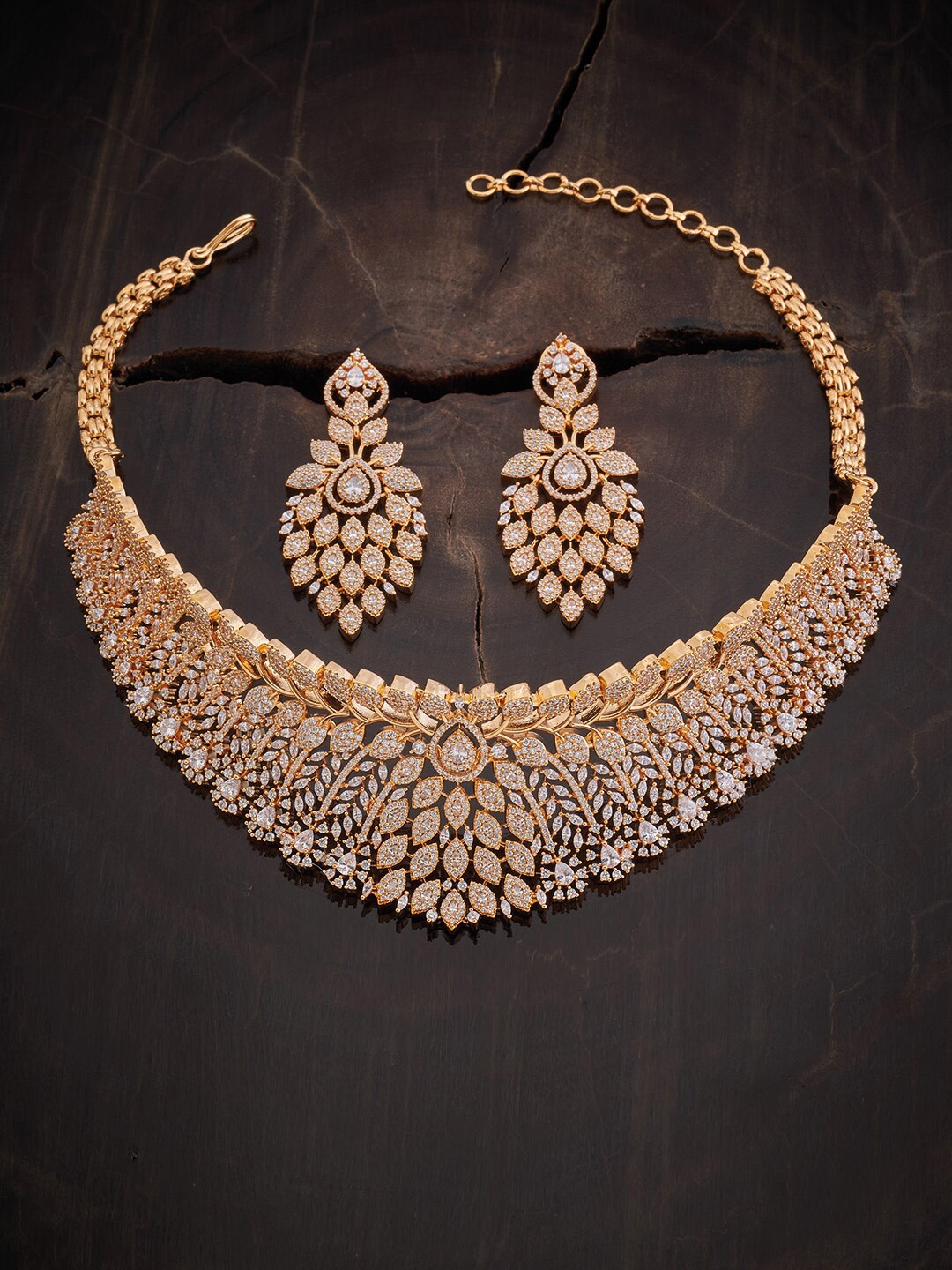 

Kushal's Fashion Jewellery Gold-Plated Studded Choker Necklace with Earrings