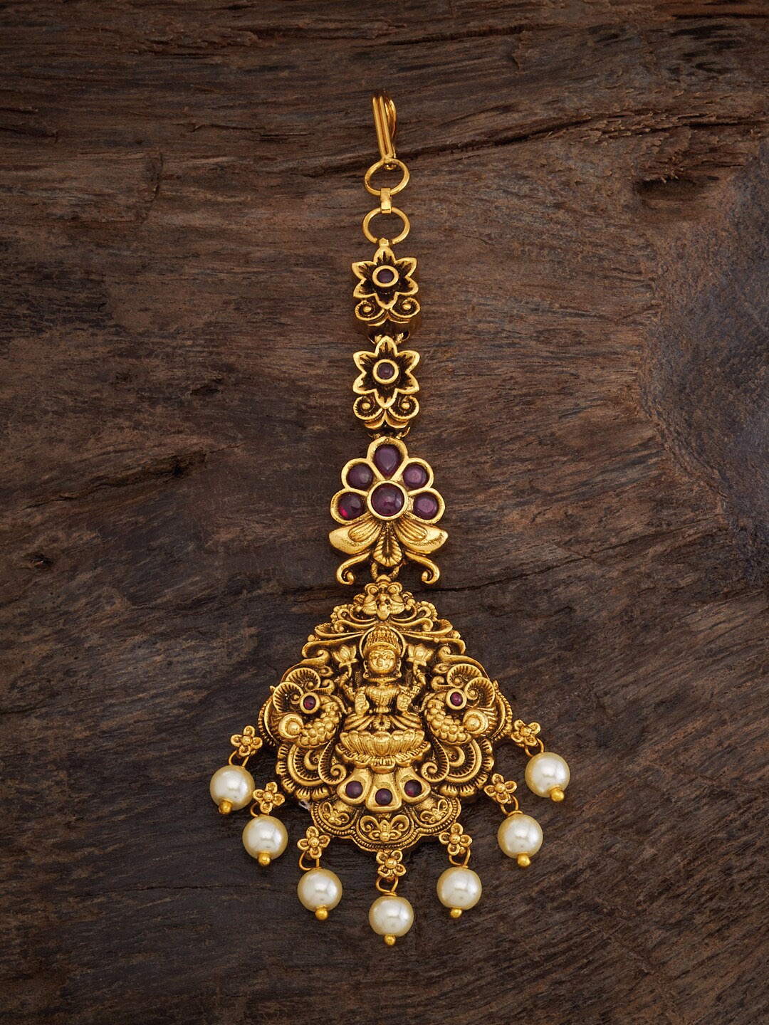 

Kushal's Fashion Jewellery Gold-plated Stone-Studded & Beaded Maang Tikka, Red