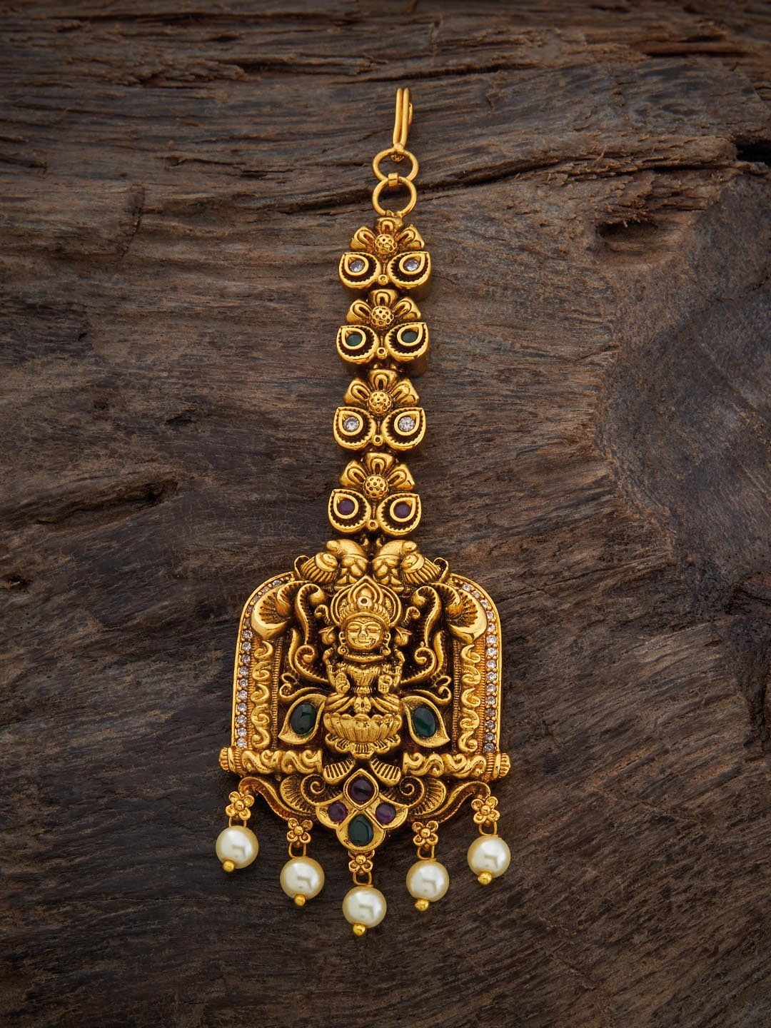 

Kushal's Fashion Jewellery Stone-Studded & Beaded Antique Maang Tikka, Red