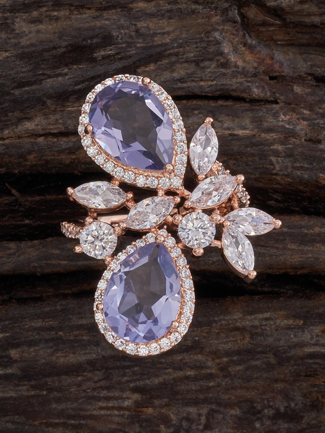 

Kushal's Fashion Rose Gold-Plated CZ Stone-Studded Adjustable Finger Ring