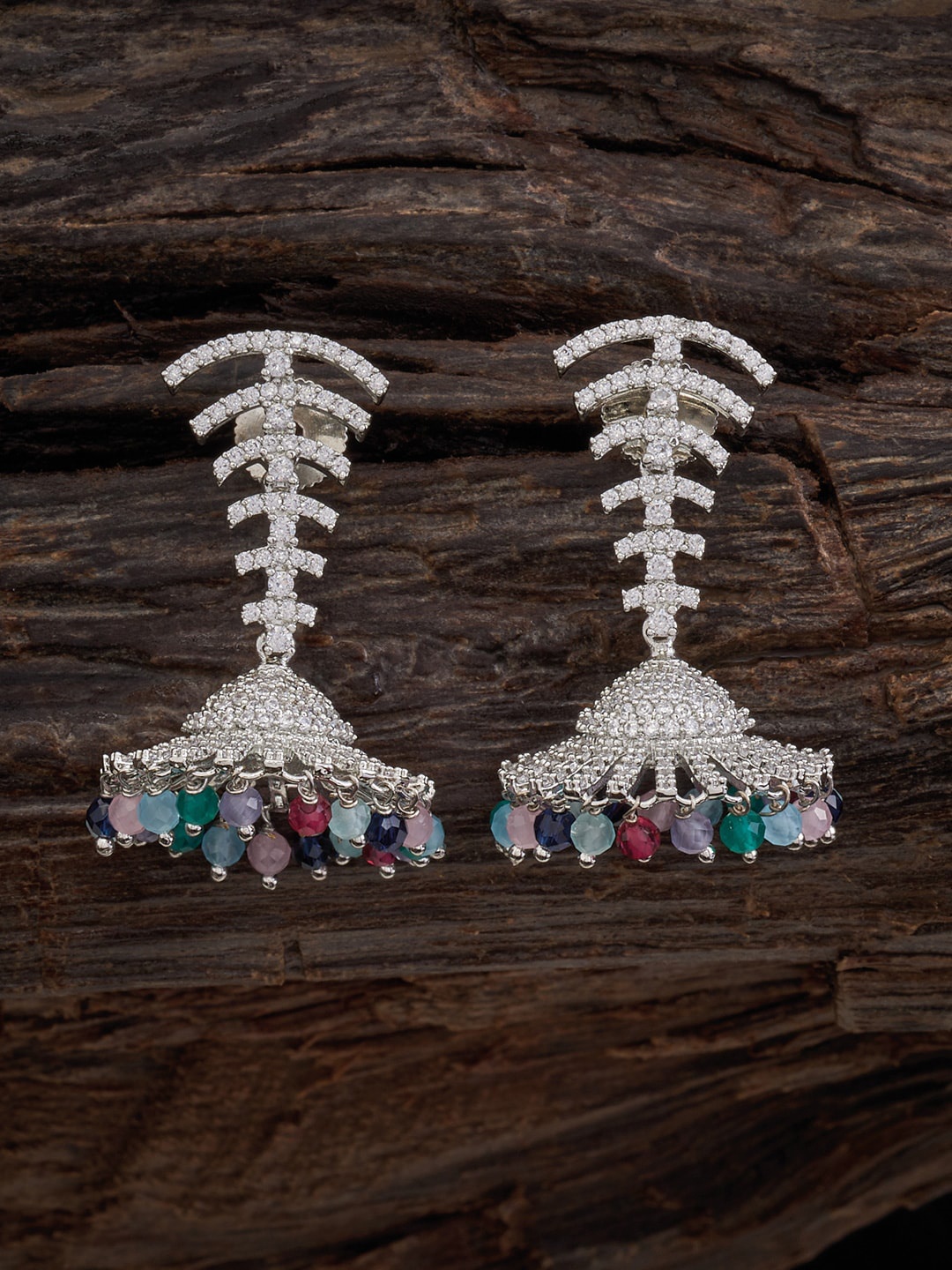 

Kushal's Fashion Jewellery Rose Gold-Plated Dome Shaped Jhumkas Earrings, Silver
