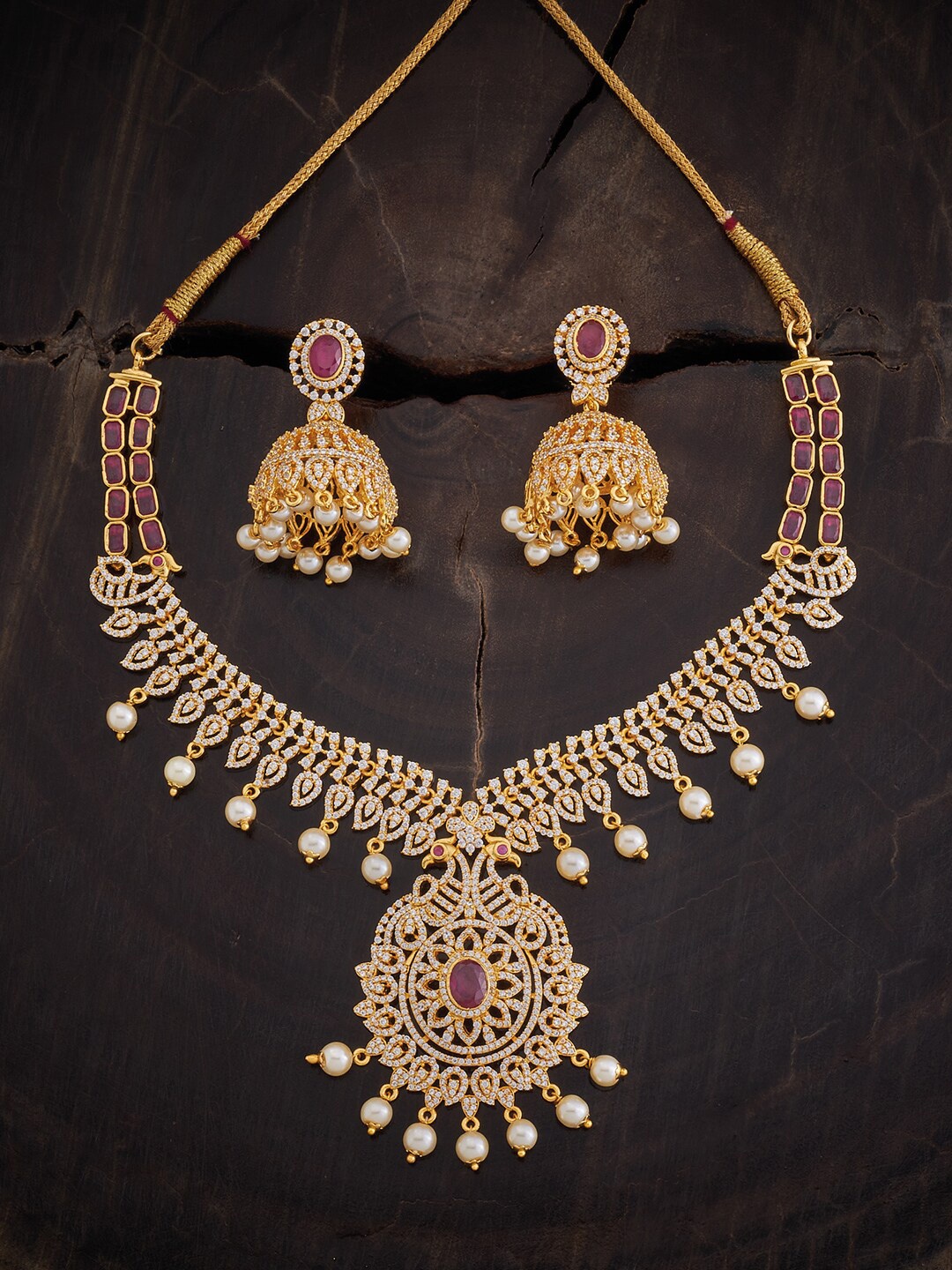 

Kushal's Fashion Jewellery Gold-Plated Stone-Studded Jewellery Set