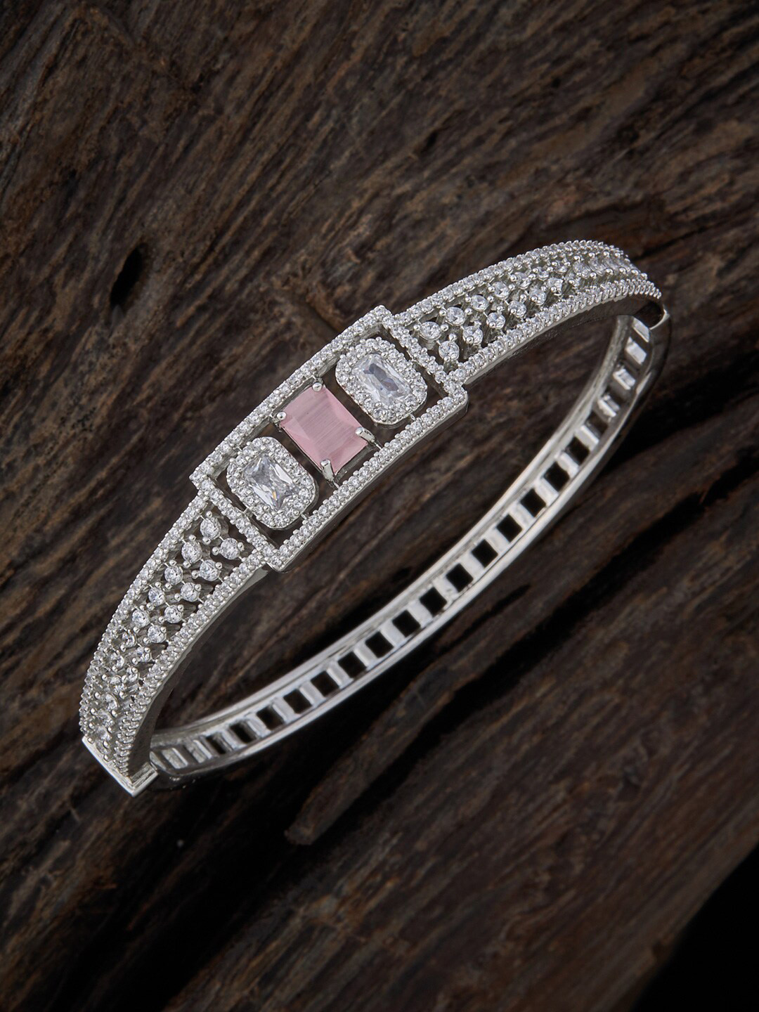 

Kushal's Fashion Jewellery Women Silver-Plated Cubic Zirconia Kada Bracelet