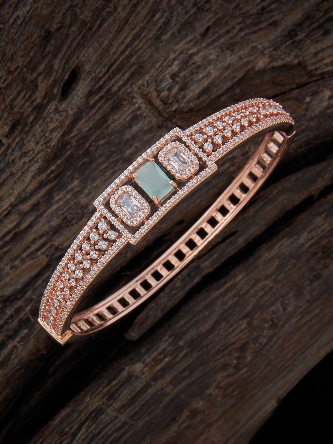 

Kushal's Fashion Jewellery Women Rose Gold-Plated Cubic Zirconia Kada Bracelet