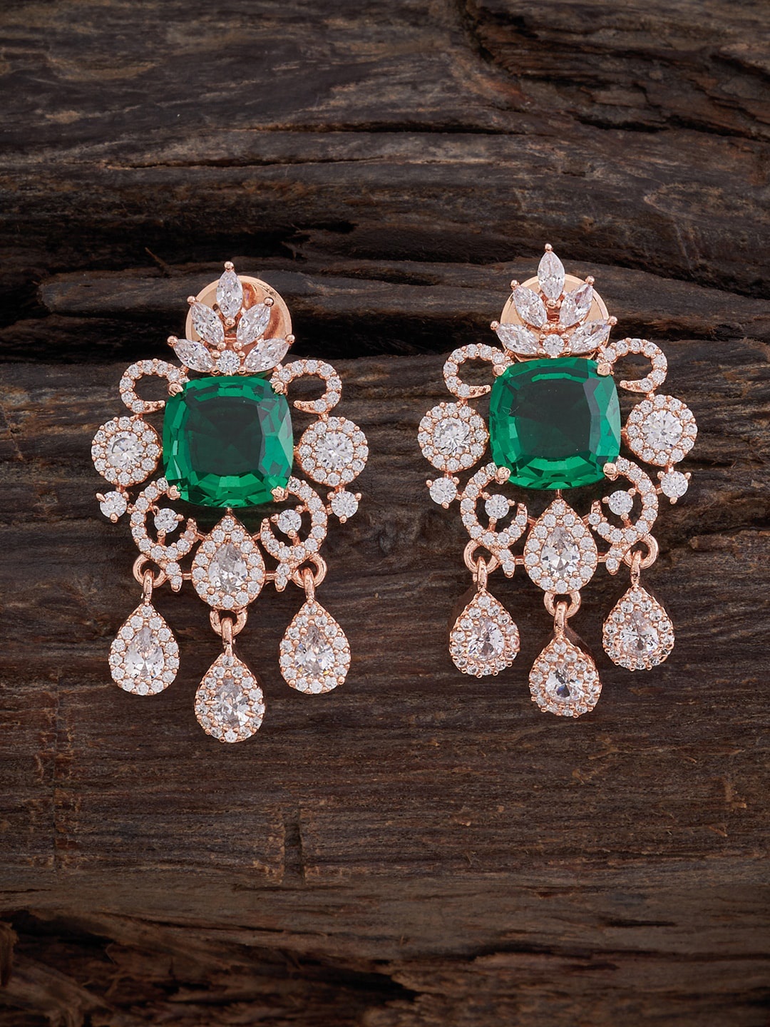 

Kushal's Fashion Jewellery Rose Gold-Plated Contemporary Drop Earrings, Green