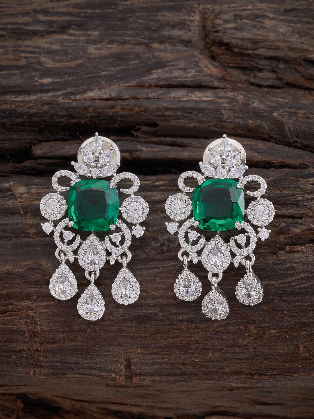 

Kushal's Fashion Jewellery Silver-Plated Cubic Zirconia Studded Drop Earrings