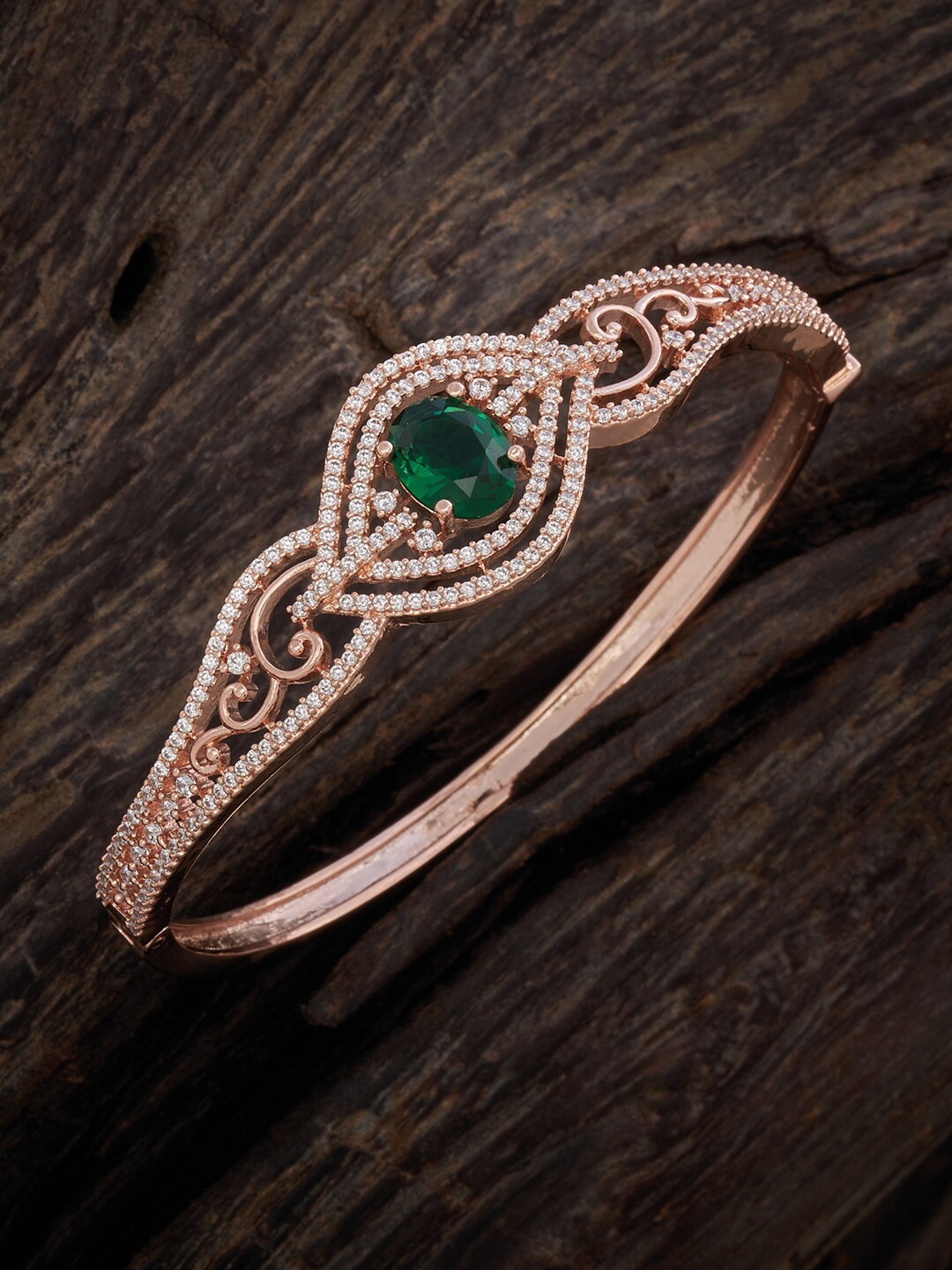 

Kushal's Fashion Jewellery Women Rose Gold-Plated Cubic Zirconia Kada Bracelet