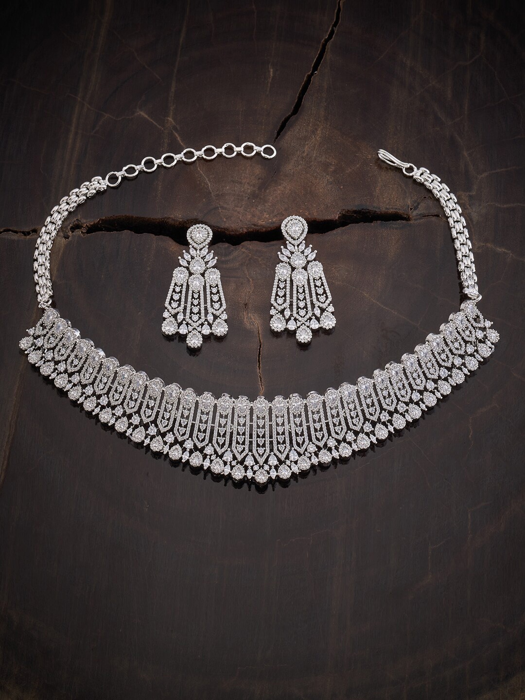 

Kushal's Fashion Jewellery Rhodium-Plated Zircon Jewellery Set, Silver
