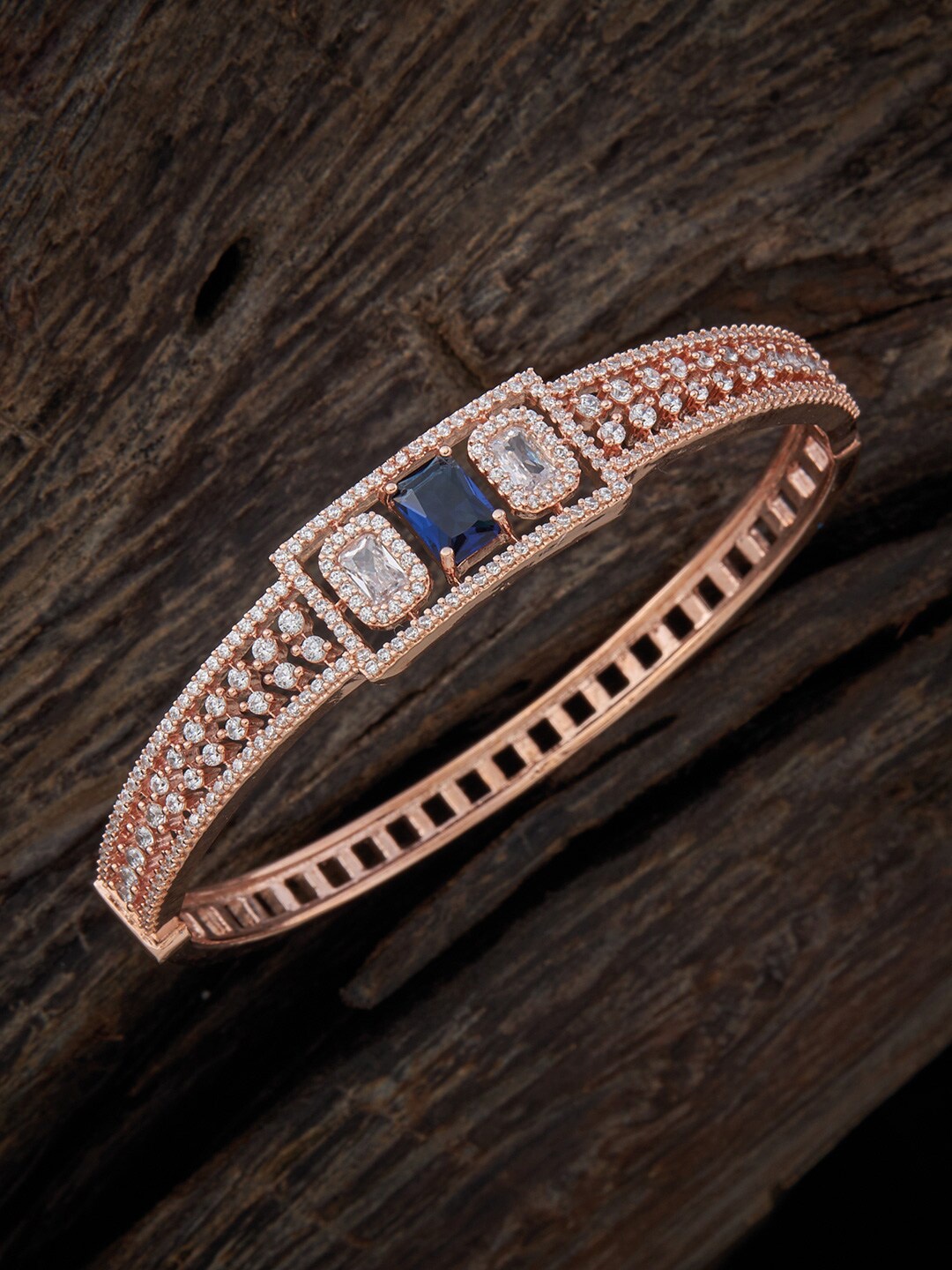 

Kushal's Fashion Jewellery Women Rose Gold-Plated Cubic Zirconia Kada Bracelet