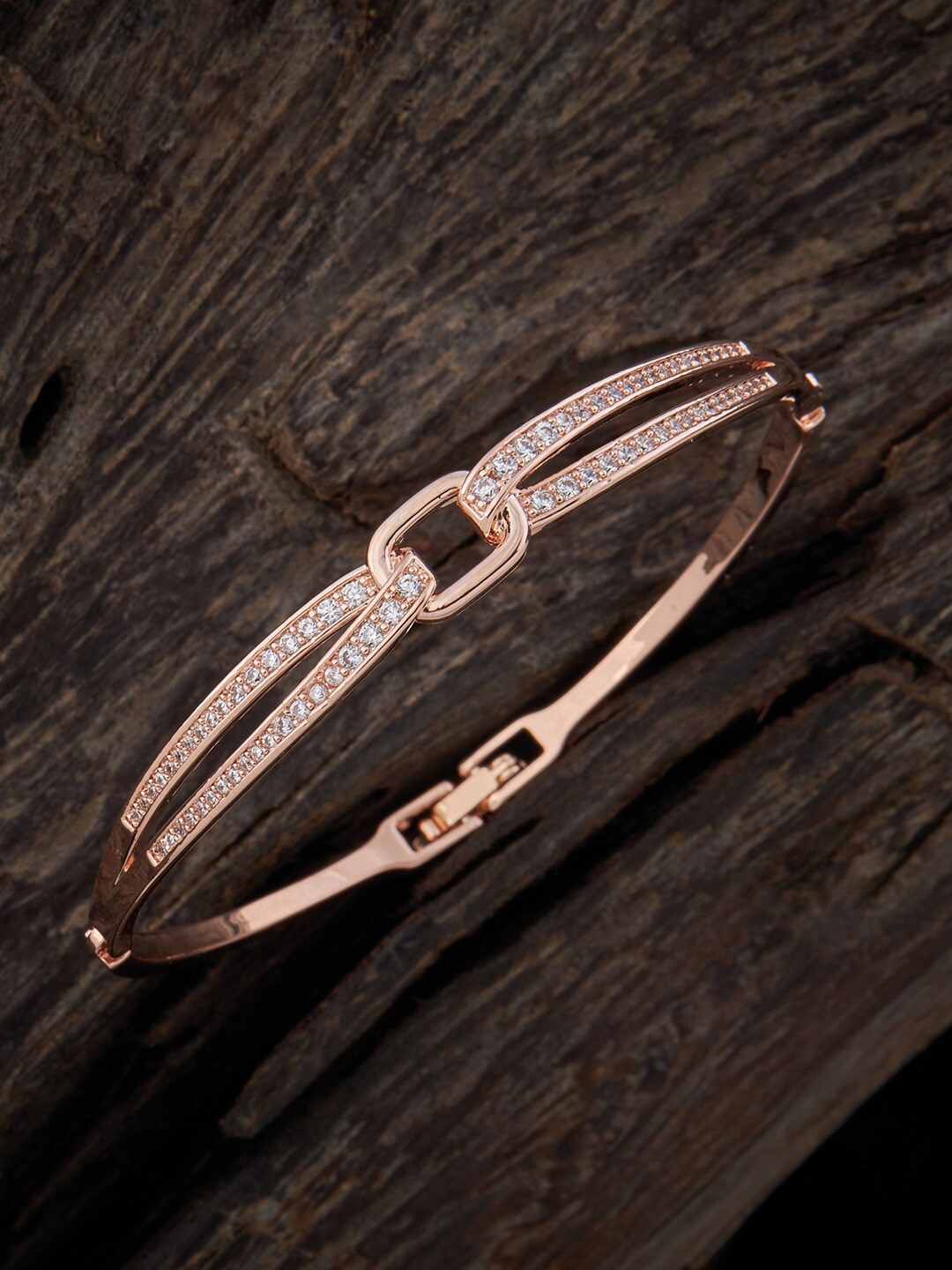 

Kushal's Fashion Jewellery Women Rose Gold-Plated Cubic Zirconia Kada Bracelet