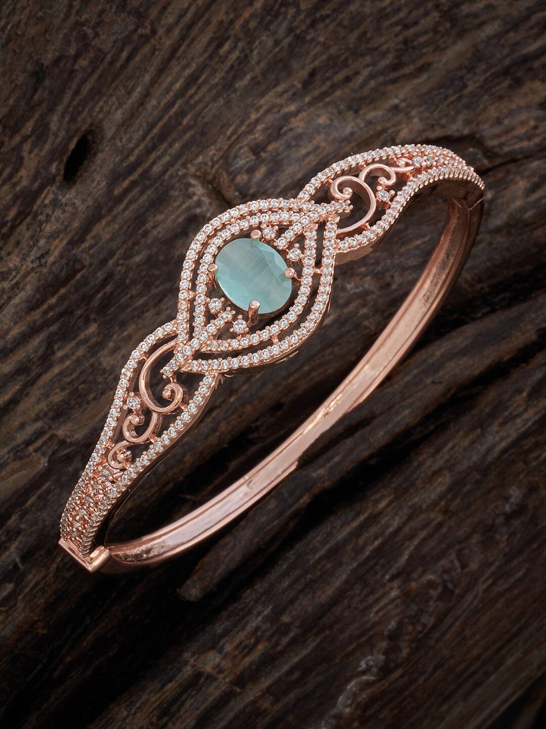 

Kushal's Fashion Jewellery Women Rose Gold-Plated Cubic Zirconia Kada Bracelet