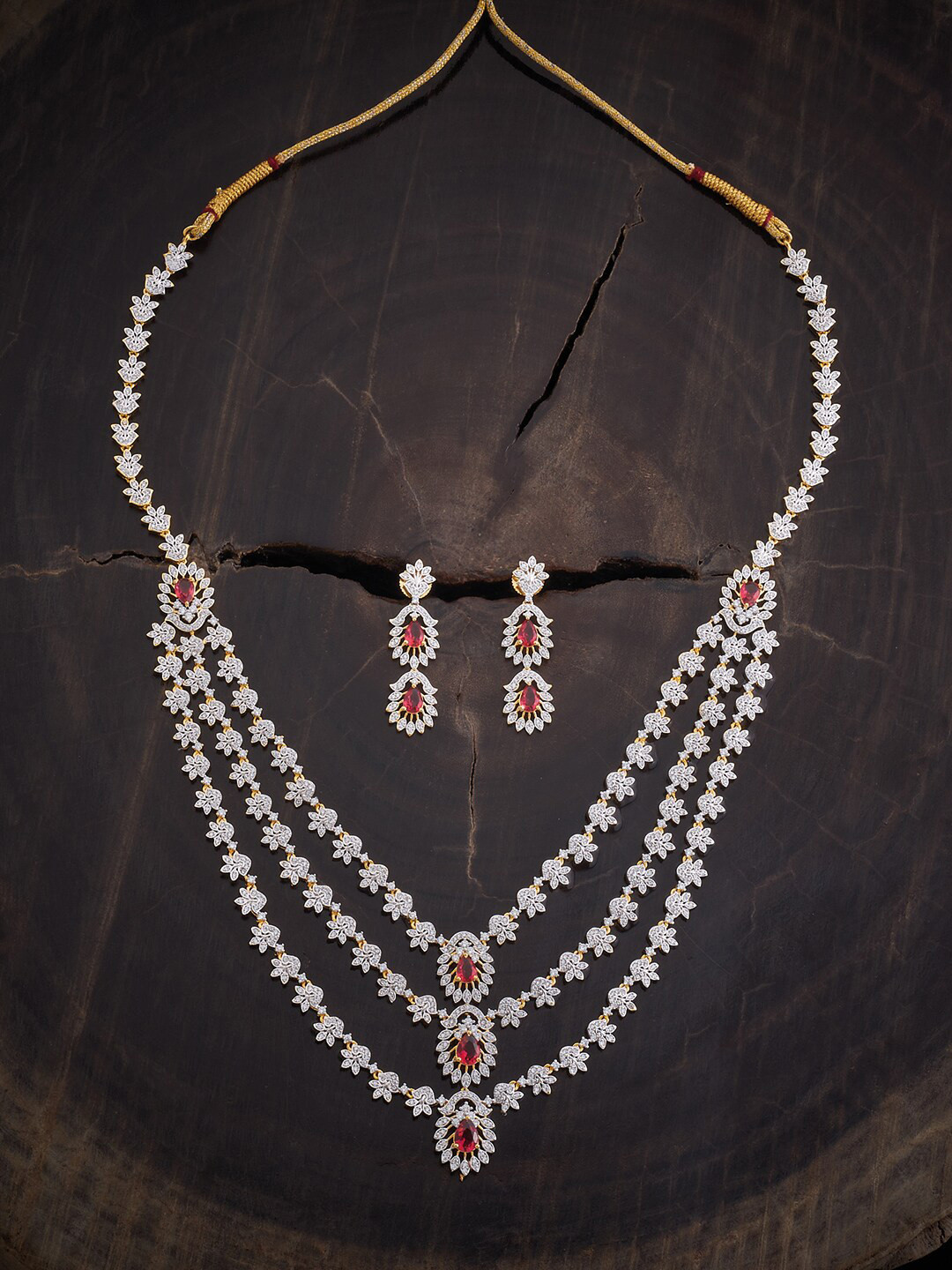

Kushal's Fashion Jewellery Rose Gold-Plated Zicron Stone-Studded Necklace & Earrings