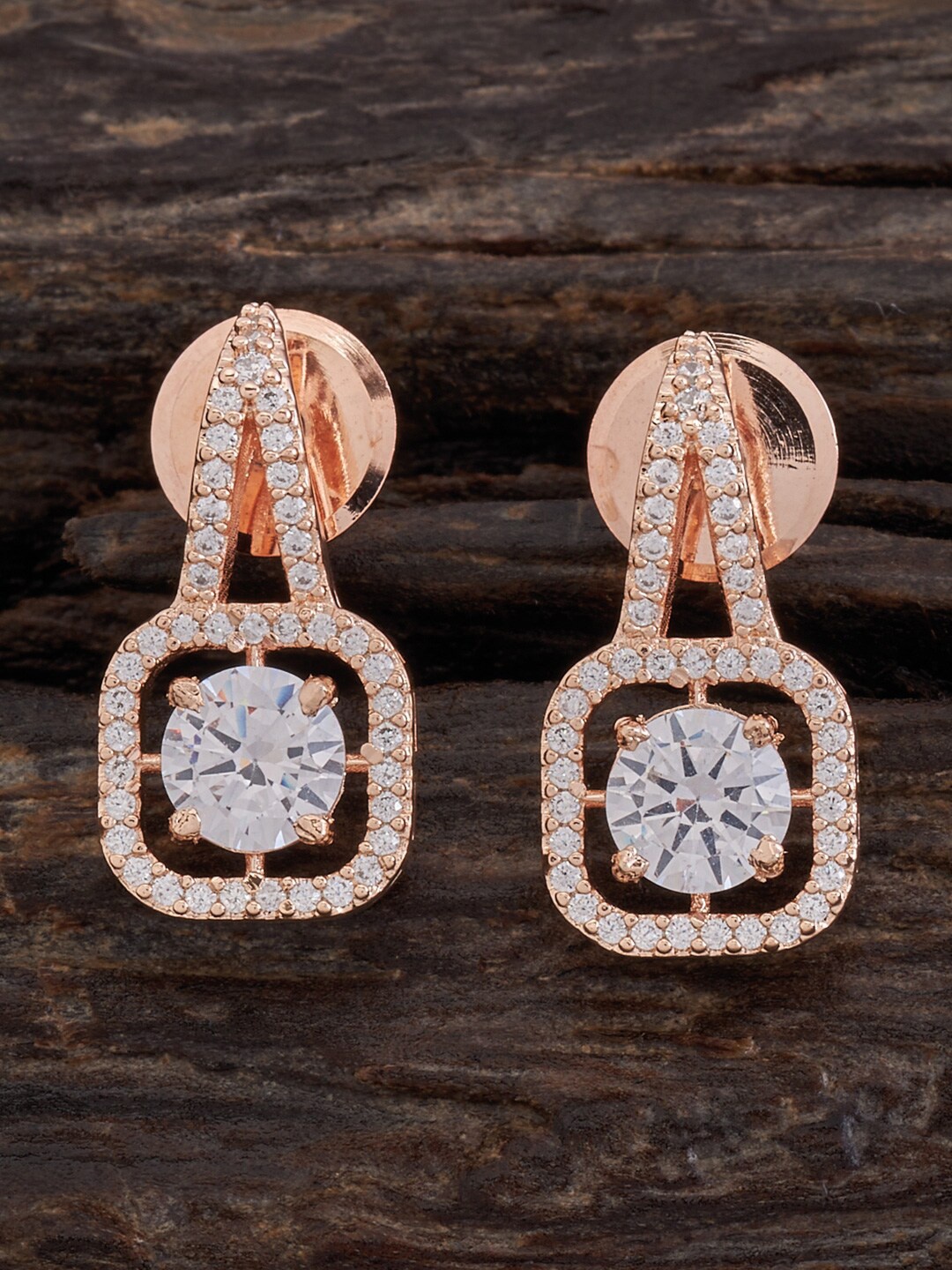

Kushal's Fashion Jewellery Rose-Gold Plated Square Studs Earrings