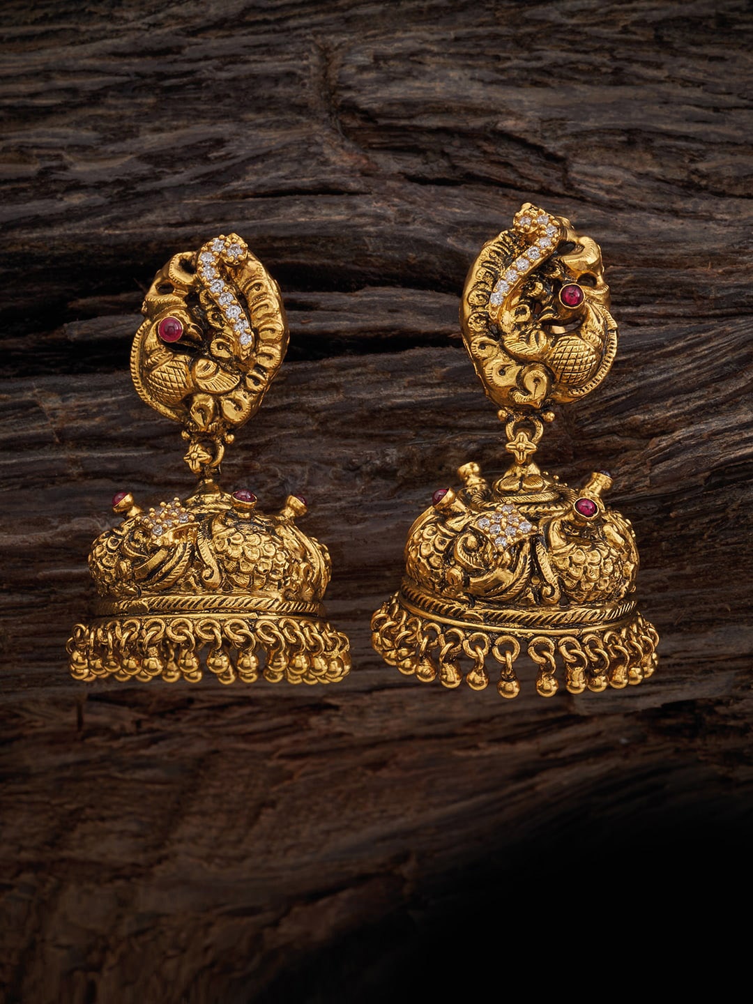 

Kushal's Fashion Jewellery 92.5 Pure Silver Gold-Plated Peacock Shaped Jhumkas